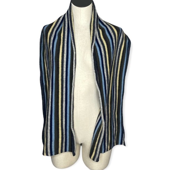 𝅺100% Lambswool Striped Scarf Yellow Green Blue White Gap - Picture 2 of 5